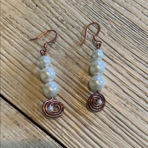 HANDMADE copper and faux pearl earrings